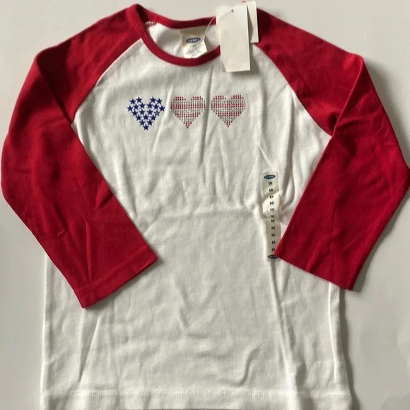 OLD NAVY NEW NWT GIRLS TOP SHIRT TSHIRT RED WHITE BLUE CASUAL WINTER SIZE 10 - Picture 1 of 4